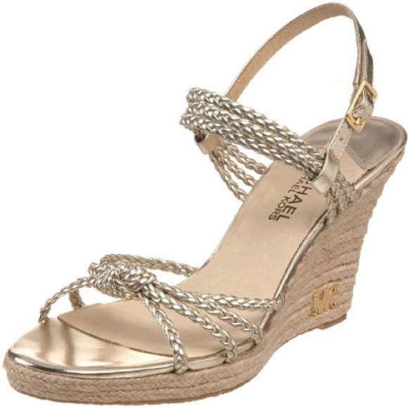Michael Kors gold Palm Beach strappy espadrilles wedge sandals - size 10 NWT - Picture 1 of 5